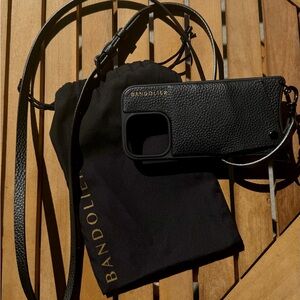 Bandolier Black Leather Emma Case with Strap IPhone 16 Pro